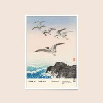 Ohara Koson - Five seagulls above turbulent sea