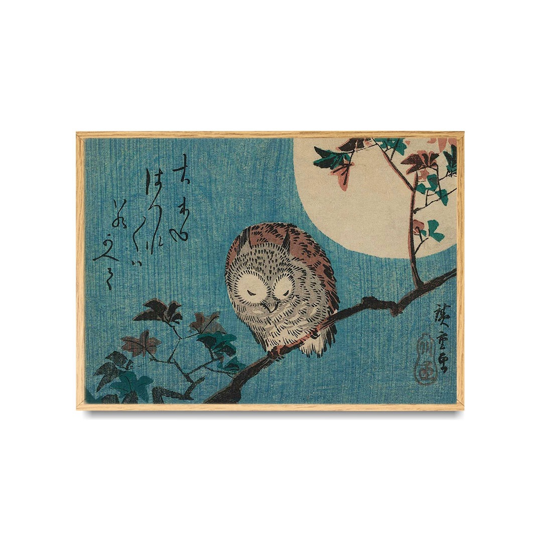 Utagawa Hiroshige - Owl sur une branche d'érable avec la pleine lune