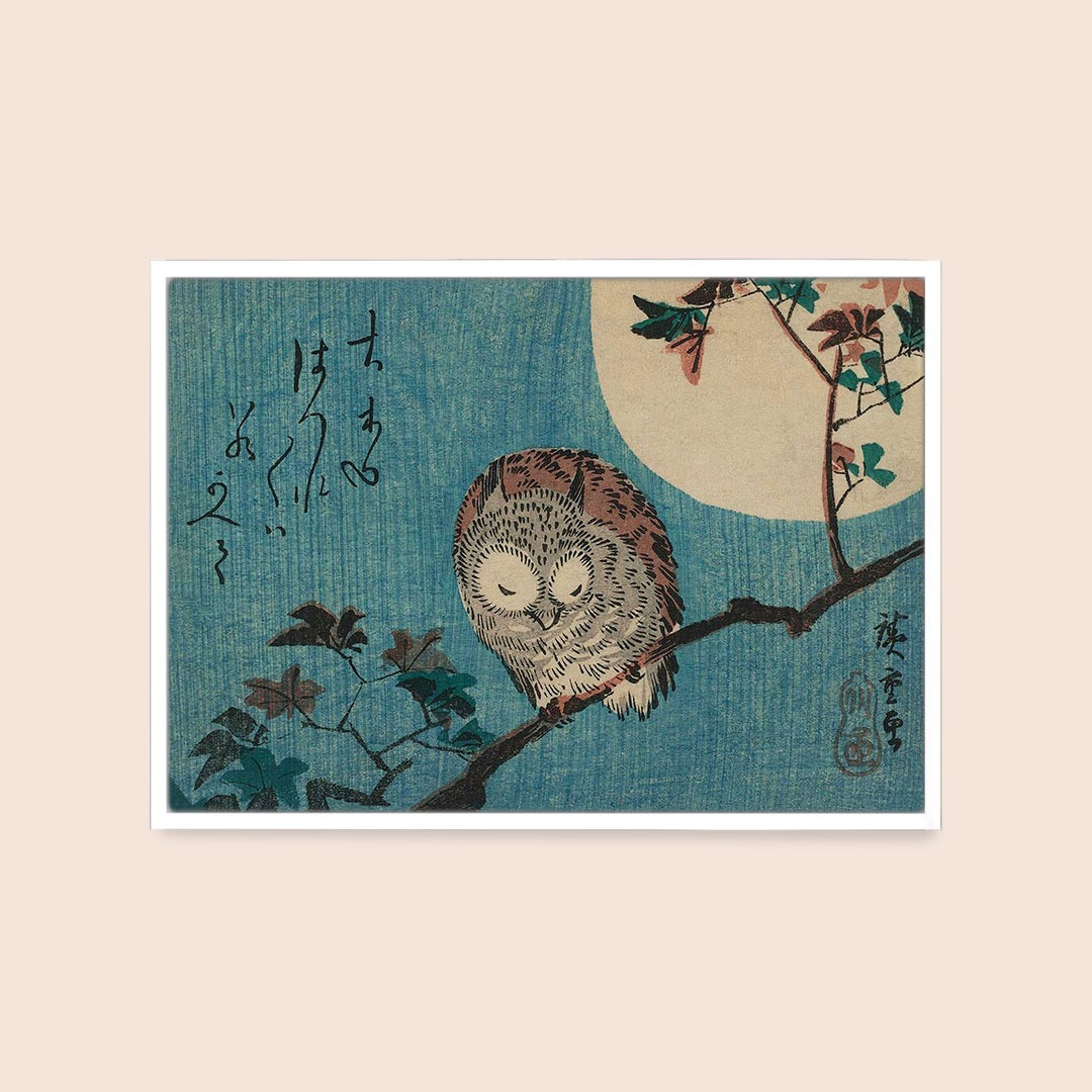 Utagawa Hiroshige - Owl sur une branche d'érable avec la pleine lune