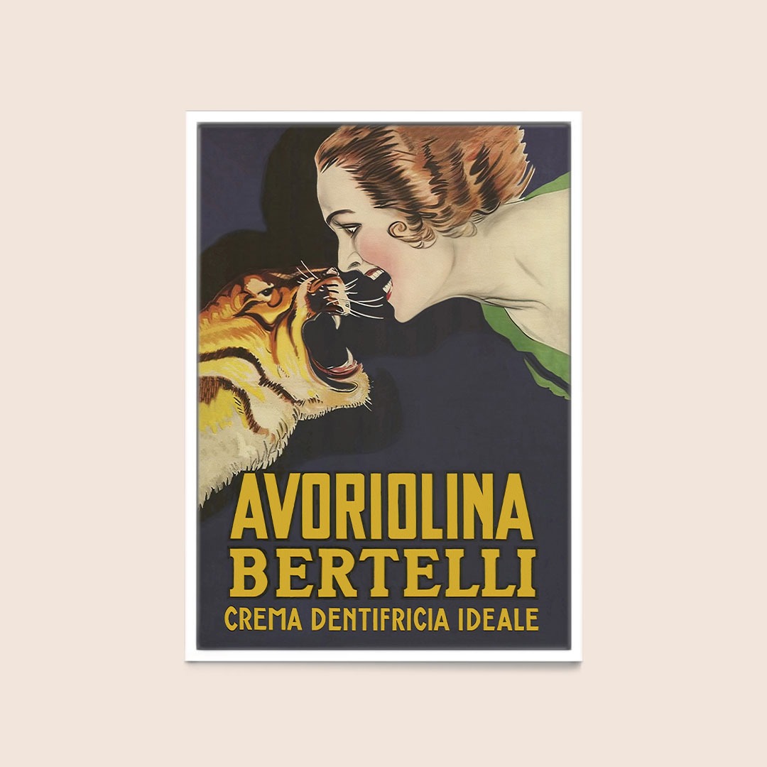 Affiche publicitaire Avoriolina Bertelli, dentifrice idéal de 1921 par Achille Luciano Mauzan (1883-1952), Italie, XXe siècle.